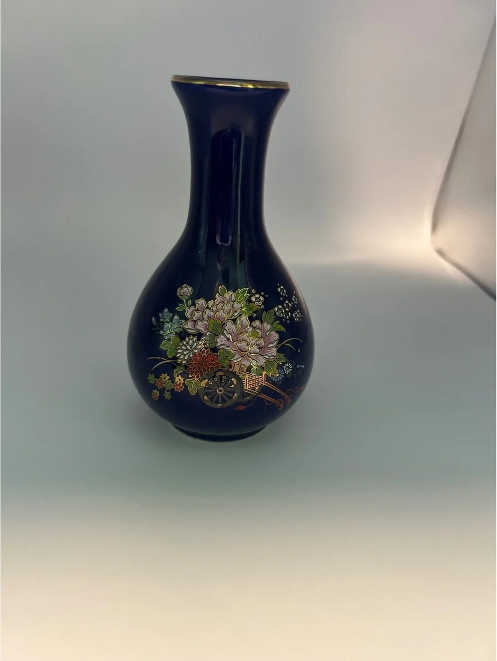 Vintage Japanese Kutani Cobalt Blue Porcelain Bud Vase